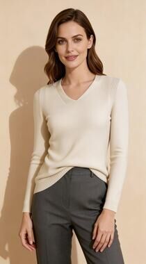 Talbots Petites Ivory V Neck Knit Sweater Womens P Long Sleeve Side Slit